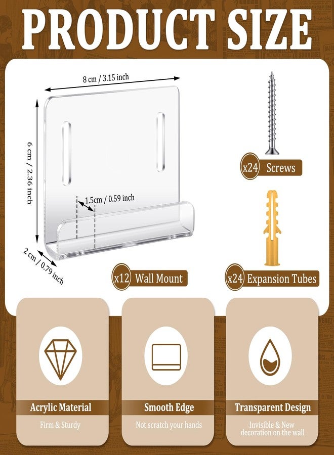 RattanView 12 Pcs Acrylic Magazine Comic Book Wall Display 3.15''x 2.36'' Clear Wall Mount Magazine Holder Floating Shelves Hanging Record Bookshelf Album Brochure Storage Picture Rack for Home Office Decor - Image 2